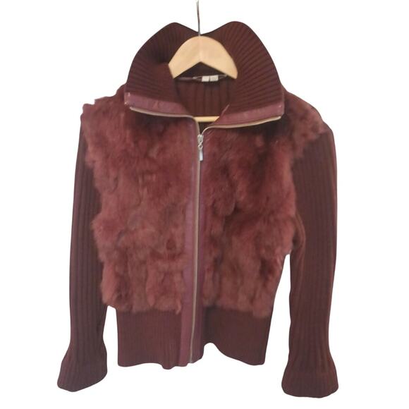 Women's Che Bella Genuine Rabbit Fur Knit Jacket Large - Picture 1 of 8